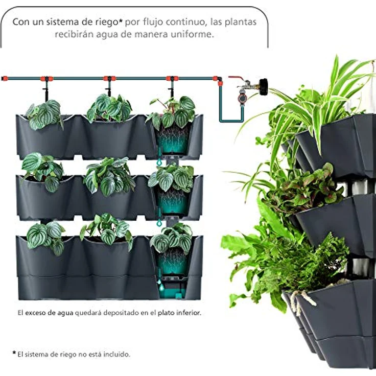 Macetero vertical Prosperplast Cascade Wall de plastico en color antracita 67 (largo) x 17,7 (ancho) x 57 (alto) cm – Bild 5