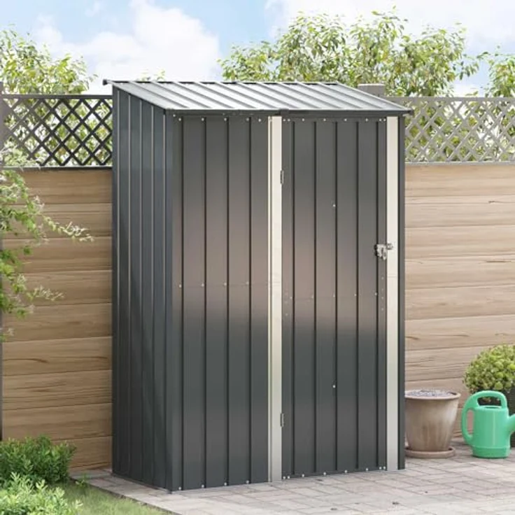 vidaXL Gartenhütte Anthrazit 140,5 x 74 x 200 cm, wetterfester Metall-Speicher mit viel Platz für Gartenwerkzeuge und Zubehör – Bild 2