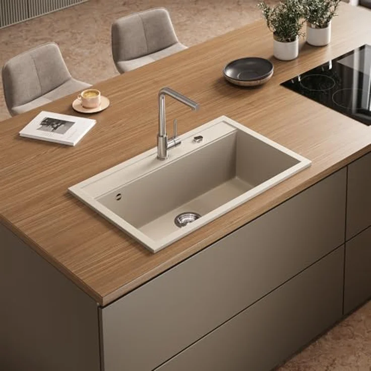 Bergström Spülbecken "Sydney", Beige, Einbauspüle, 80 x 51 cm, 20 cm tief, pflegeleicht aus Quarz und Harzen – Bild 2