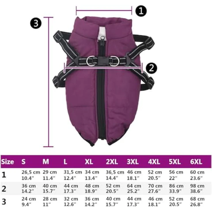 vidaXL Hundemantel mit Geschirr Wasserdicht Reflektierend Lila L, Outdoor Hundeweste mit verstellbarem Geschirr und Reflexstreifen – Bild 3