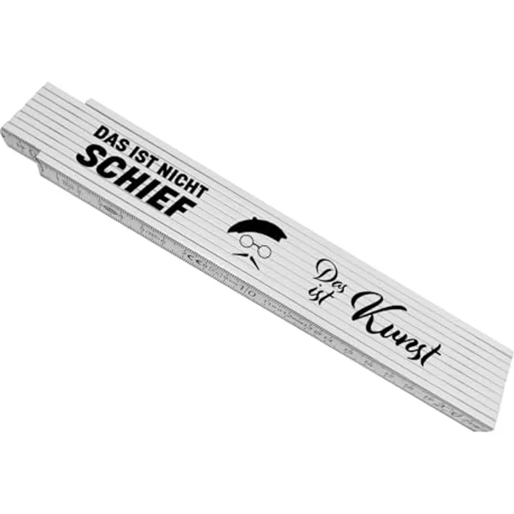 speecheese Lustiger Meterstab aus Holz, "Das ist nicht schief - Das ist Kunst", mit 10 Gelenken, 24x3,5 cm