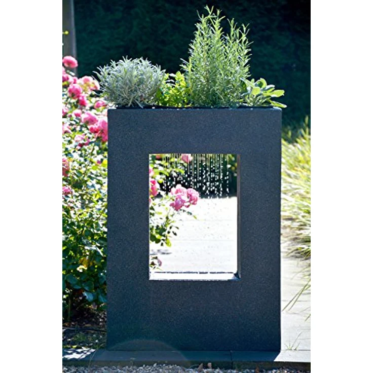 dobar Großer Design Garten-Brunnen mit Pumpe und LED´s, Polyresin, grau-schwarz, 54.5 x 19 x 76 cm, 96110e – Bild 3