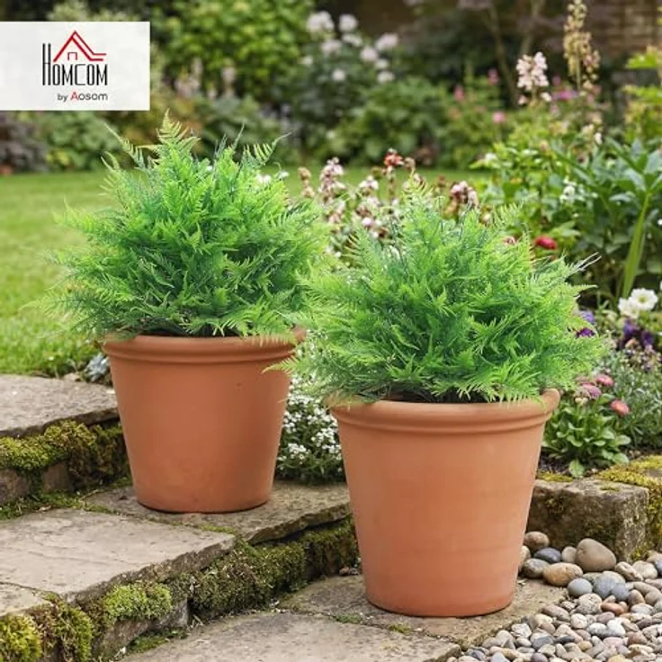 HOMCOM 2er Set Künstliche Boston-Farn-Büschen 60cm, UV-beständige Kunstpflanzen im Topf, pflegeleicht und ideal für Innen- und Außenbereich – Bild 2