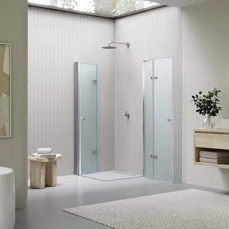 i-flair DK99 Falttür Duschkabine 70x70x190 cm, satinierte 6 mm Sicherheitsglas mit silbernen Profilen, platzsparend und für Menschen mit eingeschränkter Mobilität geeignet – Bild 2
