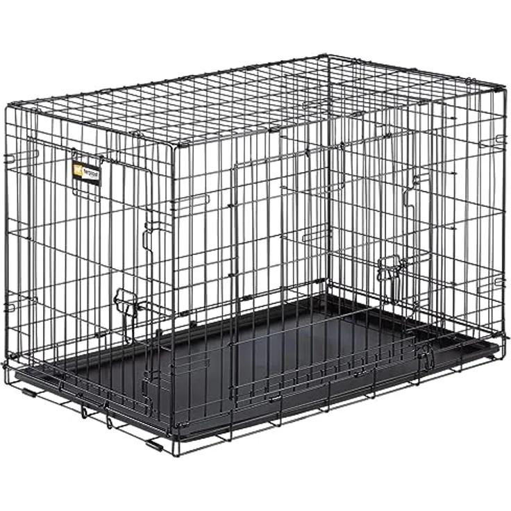 Ferplast Zusammenklappbares Hundekäfig DOG-INN 90. Faltbox für Hundewelpen, Metallgitter-Transportbox, inklusive Trennwand, zwei Türen mit Sicherheitsverschluss, 92,7 x 58,1 x h 62,5 cm Schwarz