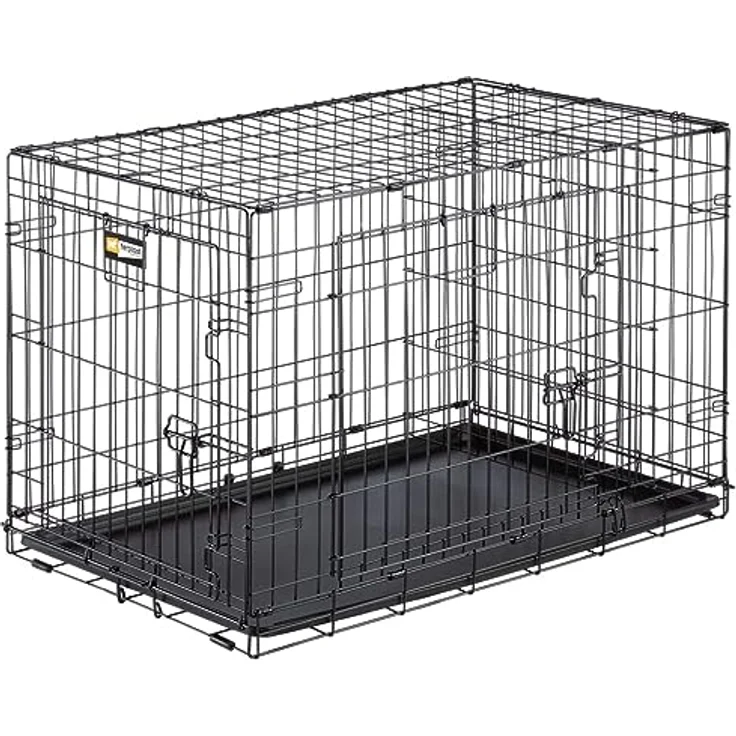 Ferplast Zusammenklappbares Hundekäfig DOG-INN 90. Faltbox für Hundewelpen, Metallgitter-Transportbox, inklusive Trennwand, zwei Türen mit Sicherheitsverschluss, 92,7 x 58,1 x h 62,5 cm Schwarz – Bild 1