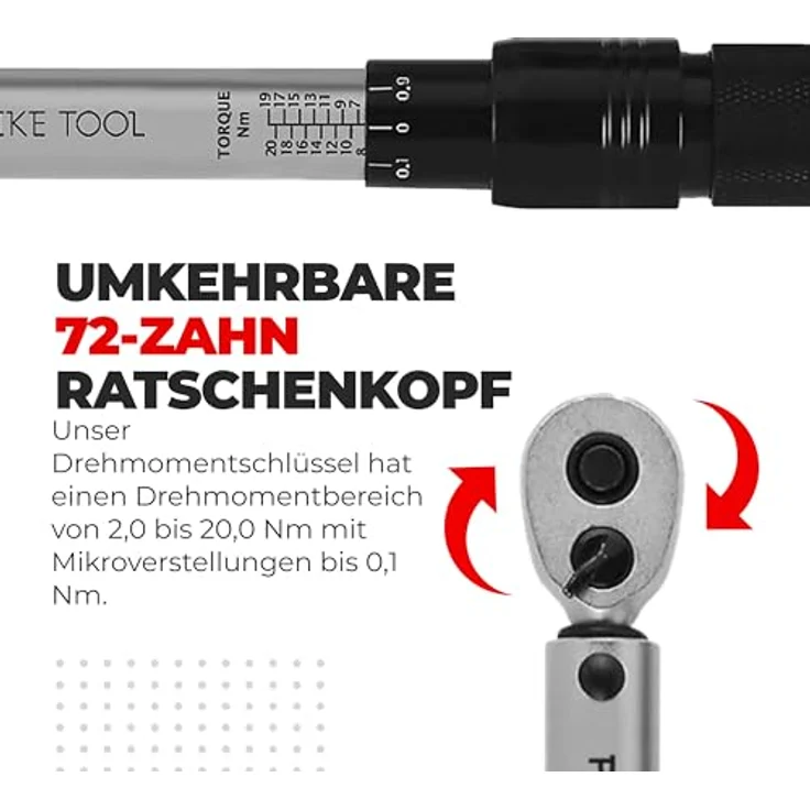 Pro Bike Tool Drehmomentschlüssel Fahrrad Motorrad 1/4 Zoll Antrieb Umschaltknarre, Silber Carbon – Bild 7