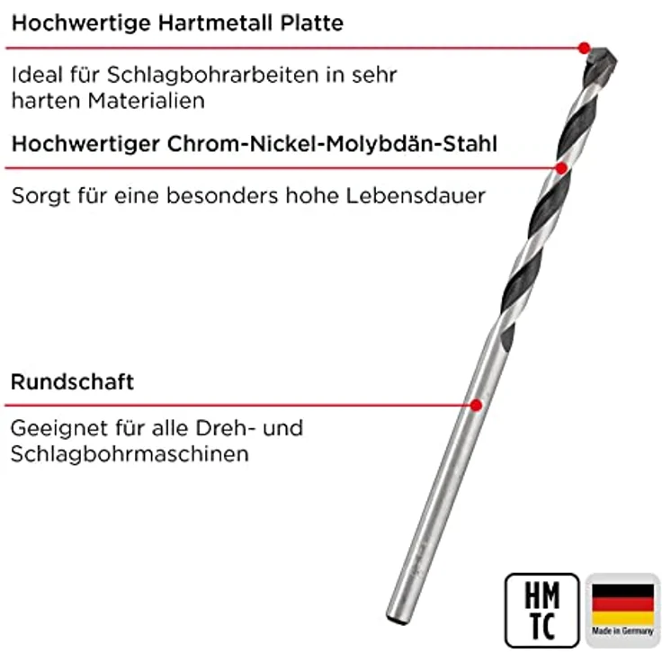 kwb Rocker Beton und Steinbohrer Ø 10,0 mm 045100 (hartmetallbestückt, nach ISO 5468, lange Ausführung) – Bild 3