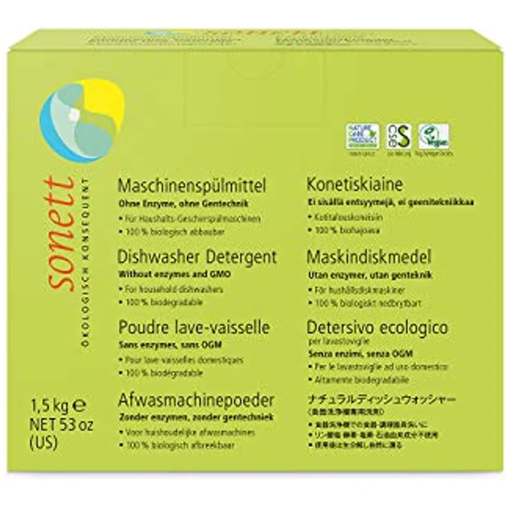 Sonett Maschinenspülmittel 1,5kg, biologisch abbaubar, duftneutral, für Haushalts-Geschirrspülmaschinen – Bild 1