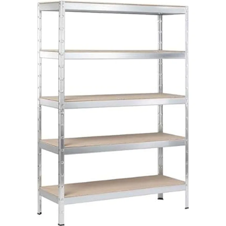 SCHULTE Regalwelt Schwerlastregal XL mit 5 Holzböden, Traglast pro Ebene 250 kg, 180x130x45 cm (HxBxT), verzinkt, Lagerregal, Kellerregal, Werkstattregal, Steckregal