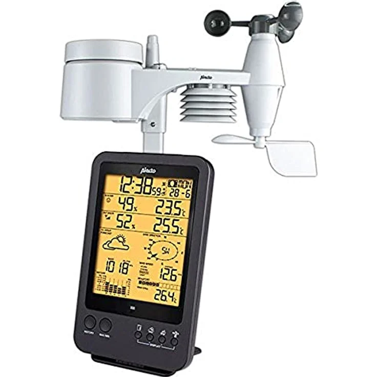 Alecto WS-4700 Wetterstation Funk mit Außensensor - Funkwetterstation - 5-in-1 - großes Display - speichert Messwerte - Funkuhr - Datumsanzeige - Mondphasen - schwarz, 13 x 5,4 x 27,8 cm – Bild 1