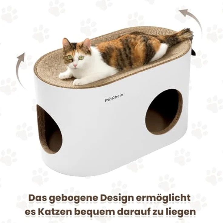 PetRhein Mehrzweck-Kratzbrett für Katzen, Großraum-Katzennest, Kratzpappe 64 x 35 x 36cm, Weiß – Bild 2
