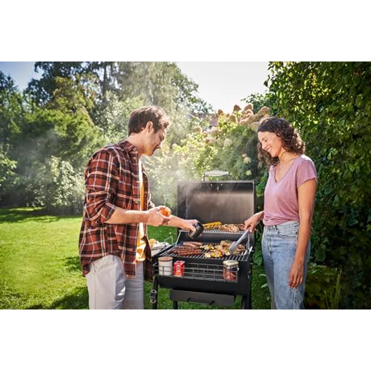 Char-Broil Charcoal M Grill, verstellbarer Holzkohlerost, ausziehbar zu Offset-Räucher, mit Deckelthermometer und Aschefalle – Bild 5