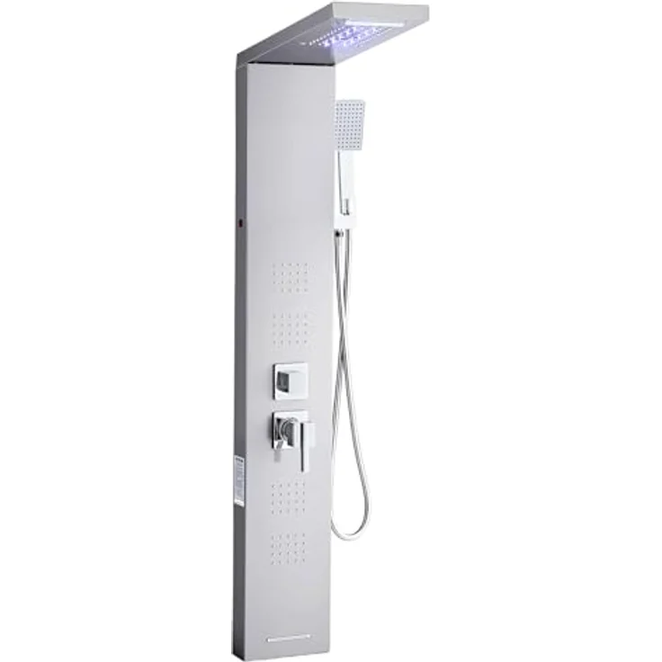 VEVOR Duschpaneel-Turmsystem mit 5 Modi, Regenwasserfall-Duschkopf und LED, 1345 mm, gebürsteter Edelstahl, Handbrause & 4 Körperbrausen, wandmontierbar – Bild 1