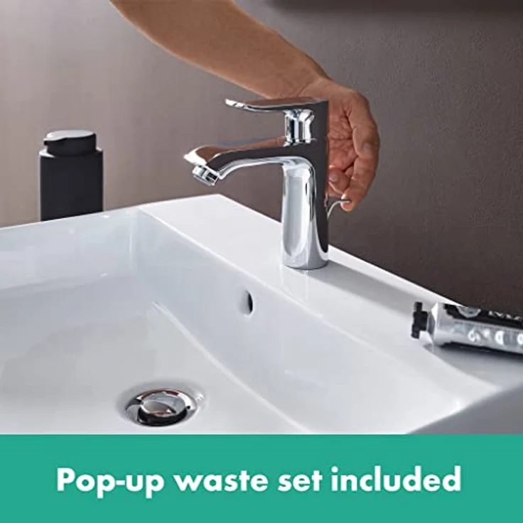 hansgrohe Metris 110 Waschtischarmatur, chrom, mit Ablaufgarnitur und ComfortZone 110, geeignet für Durchlauferhitzer, 5 l/min Durchfluss – Bild 4