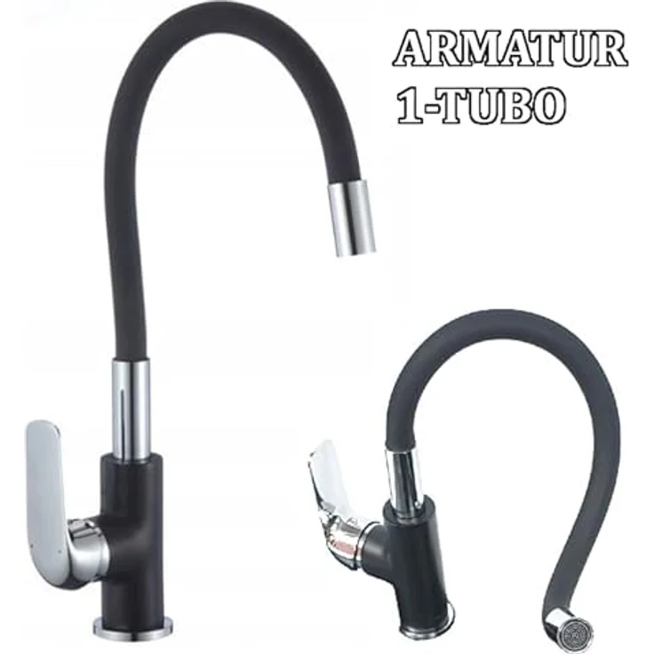 Lindbergh Spülen Rein Schwarz Granit Spüle "MEG44" Antibakteriell + Siphon Küchenspüle mit Imprägnierung - MADE IN GERMANY (4. Spüle MEG44 + Armatur 1-Tubo) – Bild 4