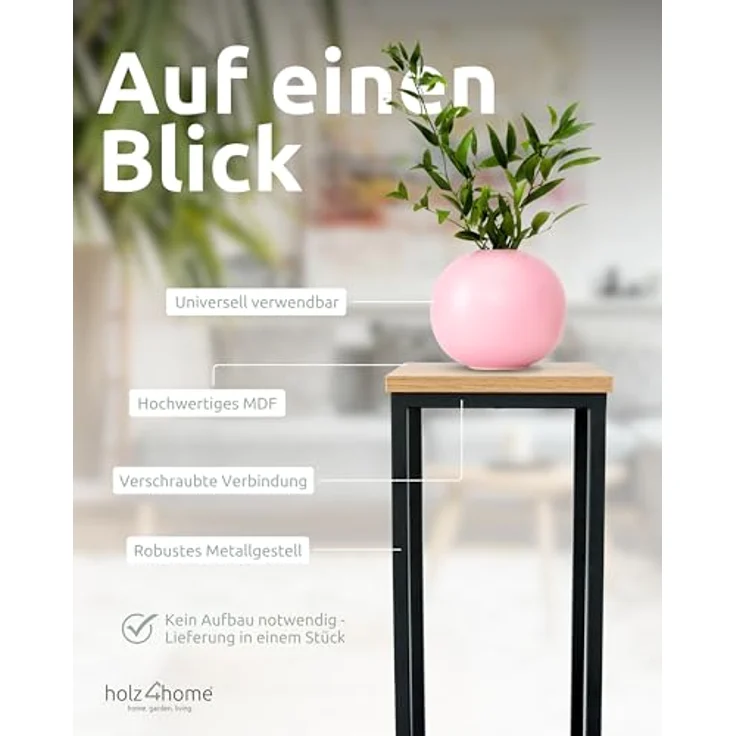 holz4home® Blumenständer Dekoständer MDF Sonoma Eiche mit Metallgestell, Loft- und Industriestil, natürliche Eleganz – Bild 8