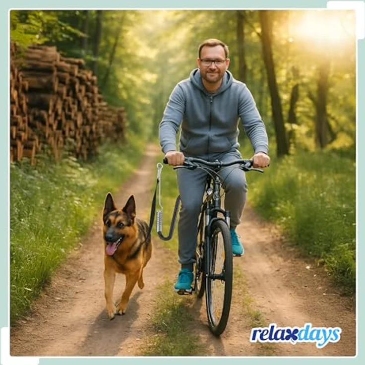 Relaxdays Fahrradleine Hund, Hundestange mit Abstandshalter & Feder, sicheres Führen für Fahrrad, schwarz/Silber – Bild 2