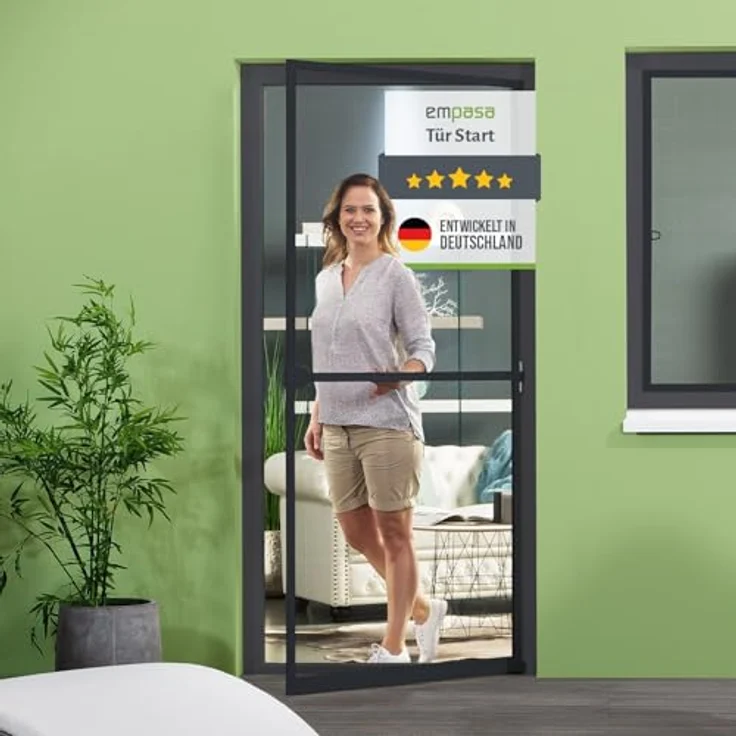 empasa Insektenschutz Fliegengitter Tür mit Alurahmen START, individuell zuschneidbar, anthrazit, 100 x 210 cm – Bild 1
