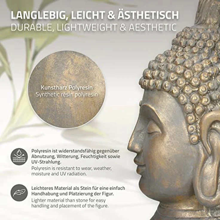 Buddha Kopf Statue 53cm bronze aus Polyresin – Bild 4