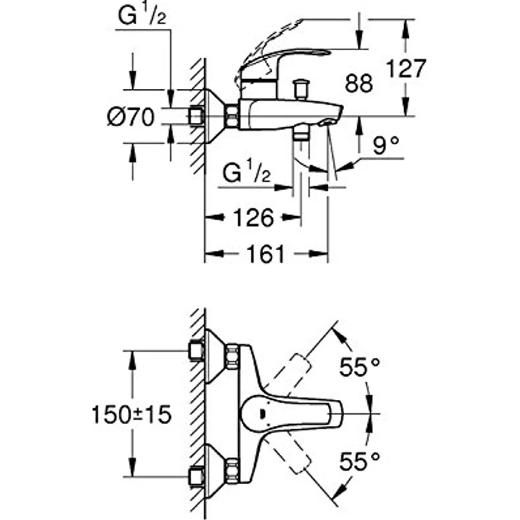 Grohe Eurosmart Einhand-Wannenbatterie, mit integriertem Temperaturbegrenzer und Grohe SilkMove Kartusche, chrom – Bild 2