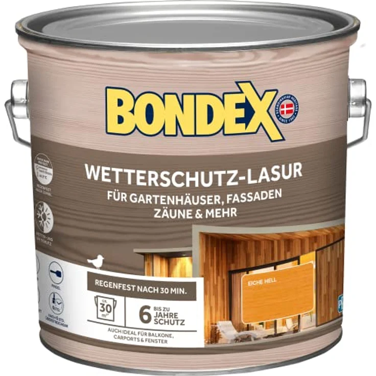 Bondex Holzschutzlasur Wetterschutz-Lasur 2,5 L, Eiche hell, seidenmatt, UV-Schutz, wasserbasiert – Bild 1