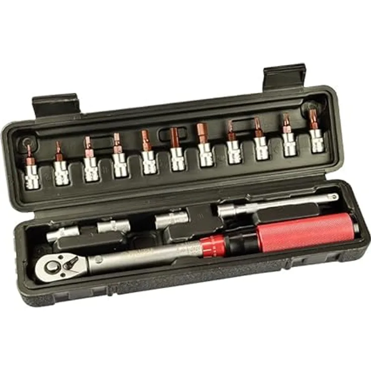 Red Tools Drehmomentschlüssel mit Zubehör - 5-25 Nm 1/4 Zoll Antrieb - Radmutternschlüssel für Auto, Fahrrad, Motorrad