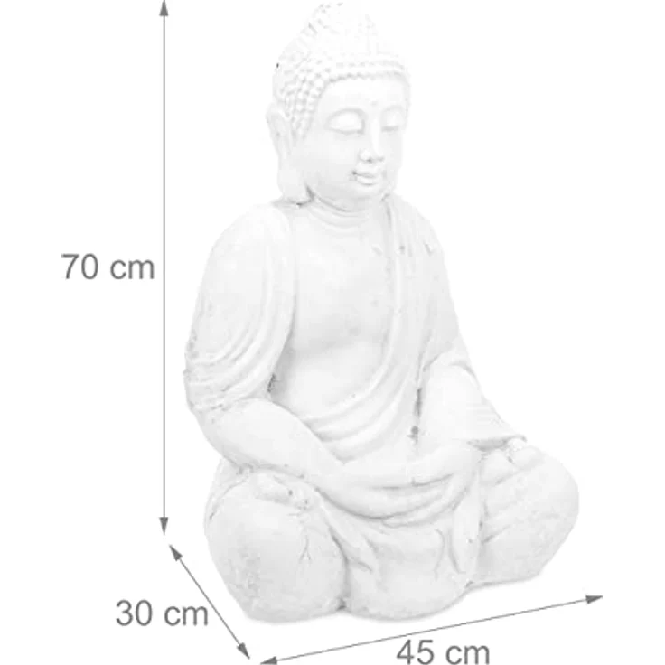 Relaxdays Buddha Figur sitzend, 70 cm hoch, XL wetterfest & frostsicher, Deko Skulptur für Garten und Wohnzimmer, weiß – Bild 4