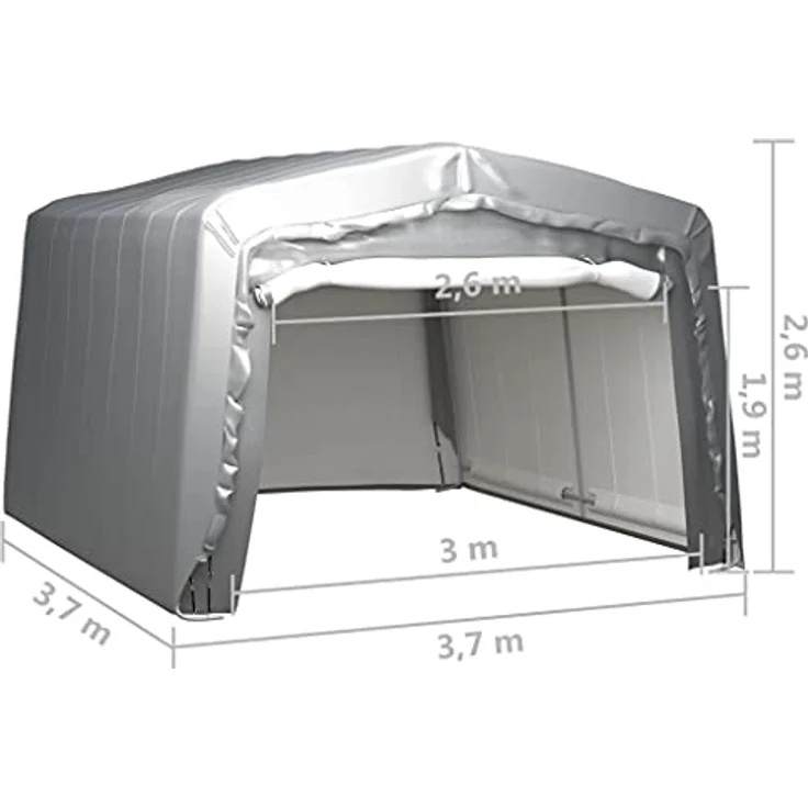 vidaXL Lagerzelt UV-beständig Industriezelt Zelthalle Weidezelt Zelt Zeltgarage Foliengarage Unterstand Lagerhalle 370x370cm Stahl Grau – Bild 4