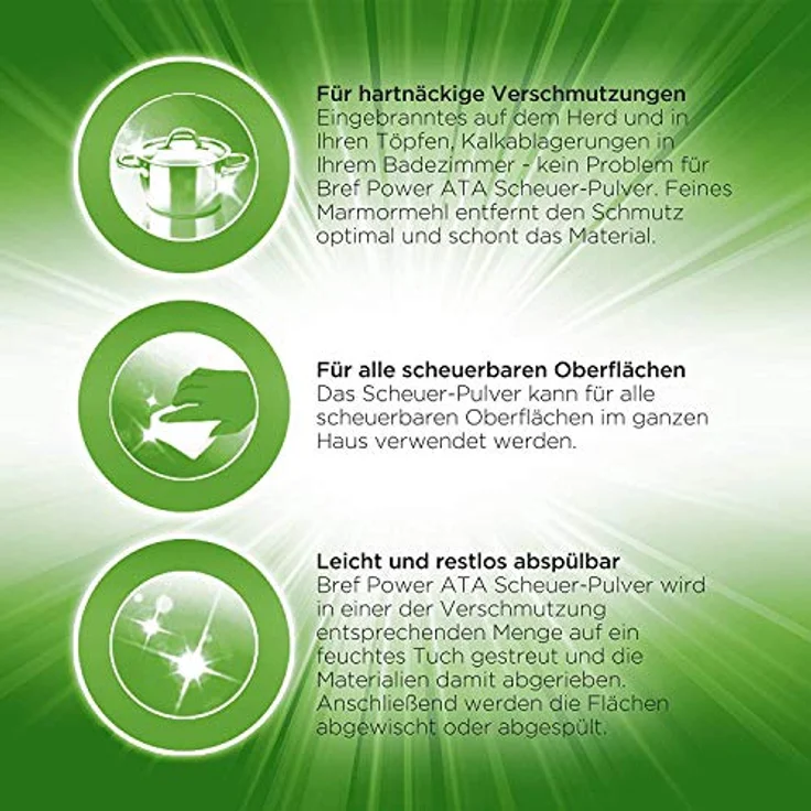 Bref Power ATA Scheuerpulver, 2 x 500g, gegen hartnäckige Verschmutzungen und Kalkablagerungen – Bild 5