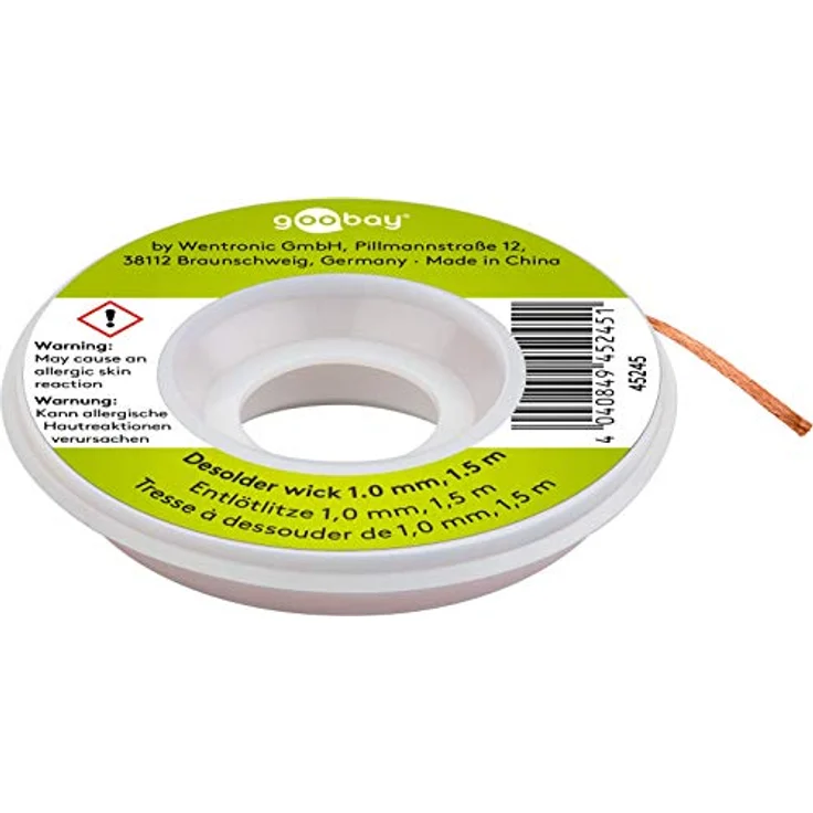 Goobay 45245 Entlötlitze 1mm reines Kupfer Entlötdraht zur Lötzinn Entfernung an Lötstellen Entlöten ideale Wärmeleitfähigkeit Lötlitze 1,5 m Spule – Bild 1