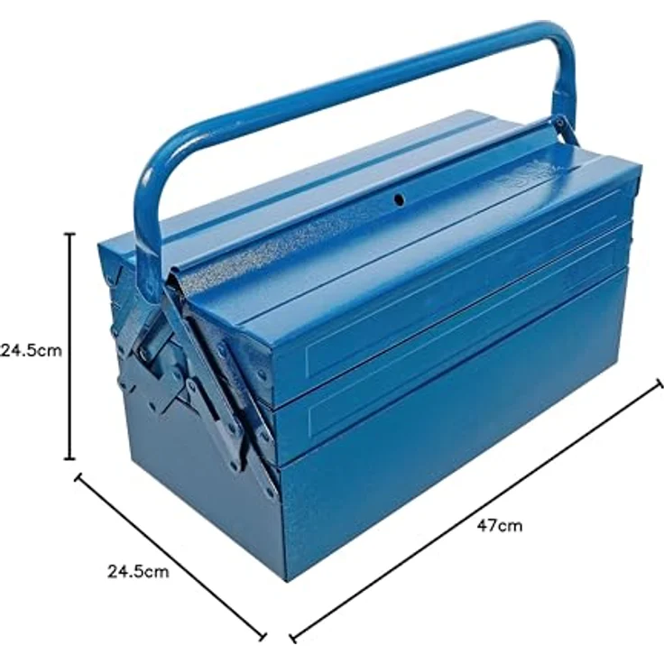 BGS TECHNIC Metall-Werkzeugkasten leer, 5 Fächer, hammerschlagblau, 420 x 200 x 200 mm – Bild 7