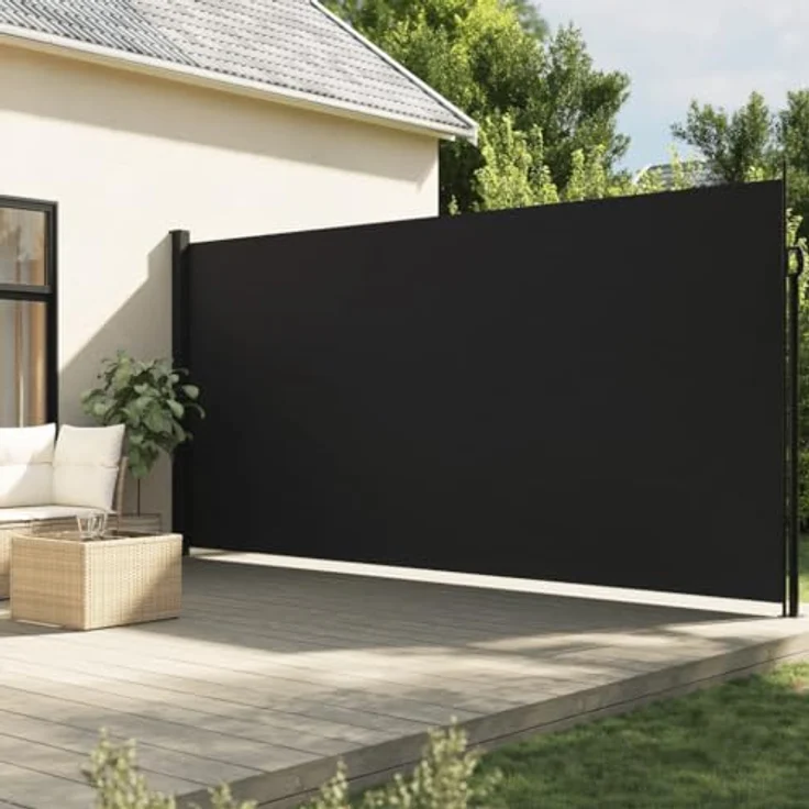 vidaXL Seitenmarkise, Wandmarkise mit PU-Beschichtung, Sichtschutz für Balkon Terrasse Garten, Windschutz Markise, Ausziehbar Schwarz Polyester – Bild 2