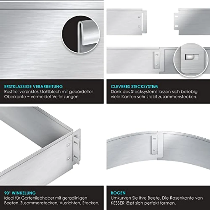 KESSER Rasenkante Beeteinfassung Beetumrandung Rasen Silber, Länge 15m - Höhe 14cm – Bild 3