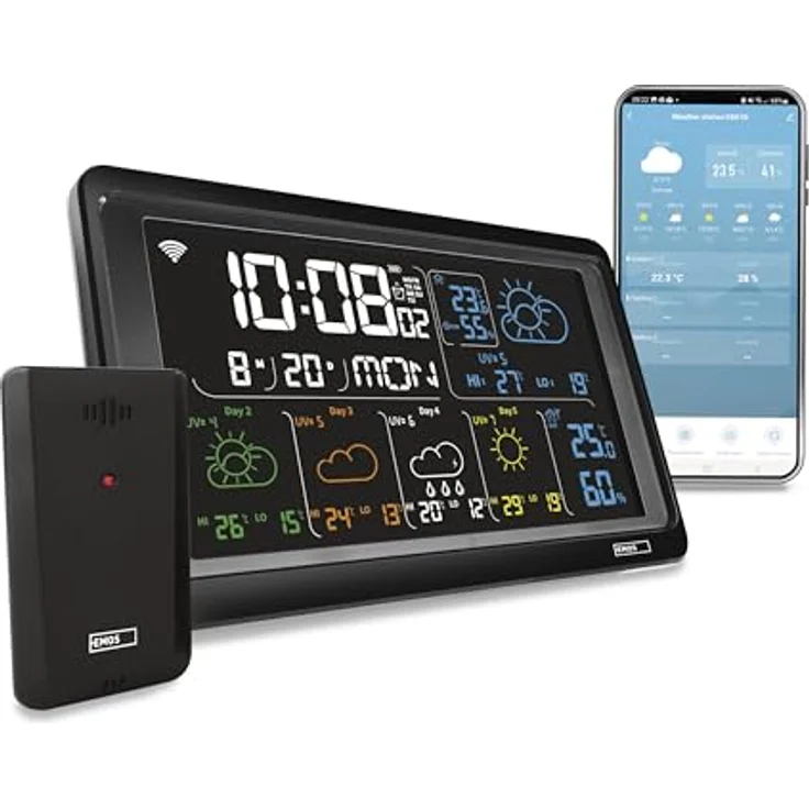 Emos GoSmart Wetterstation E8610, Drahtlose WiFi Wetterstation mit Farbdisplay, LED-Hintergrundbeleuchtung und Sensorunterstützung – Bild 1