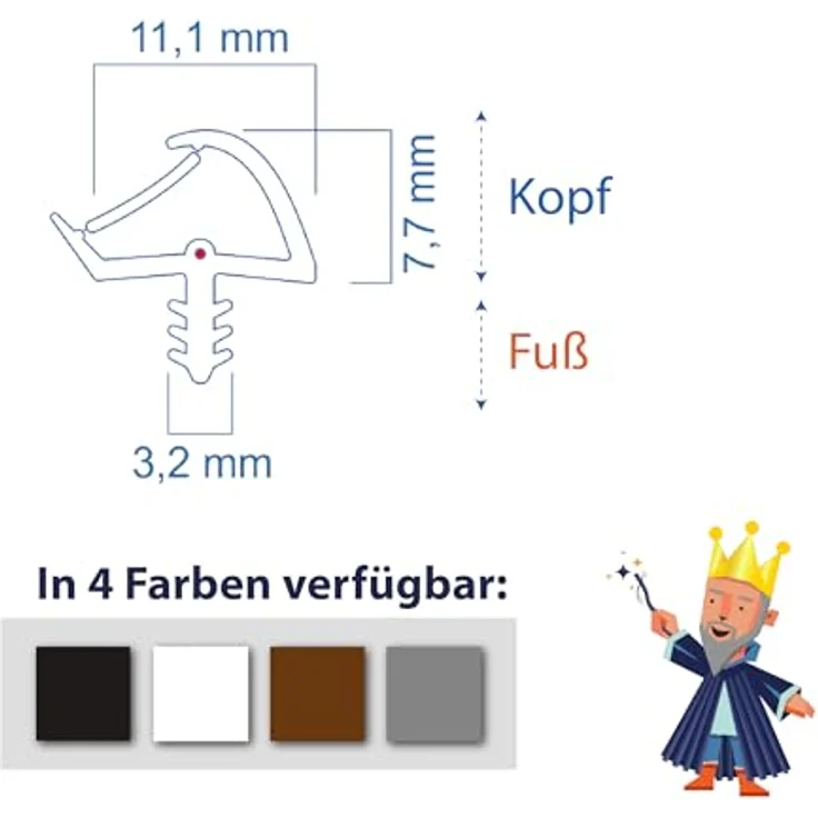 Türdichtung Weiß 5m - 3mm Nutbreite / 7mm Nuttiefe / 12mm Falz - Antidehnungsfaden Haustürdichtung Türanschlagdichtung Türdichtung (weiss 5m) – Bild 2
