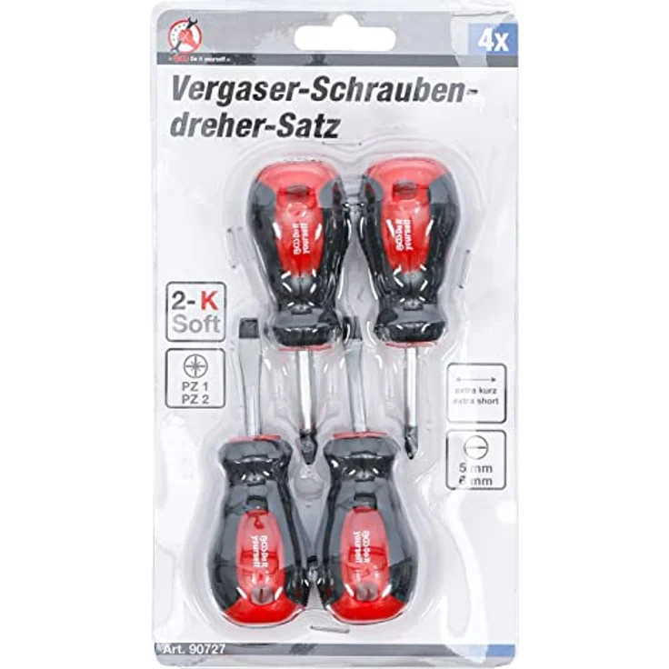BGS Diy 90727 | Vergaser-Schraubendreher-Satz | 4-tlg. | Schlitz/Kreuzschlitz PZ | Klingenlänge 40 mm | Stubby – Bild 3