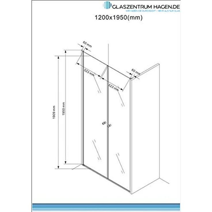 Glaszentrum Hagen Dusch-Pendeltür - 120x195cm Nischentür Pendeltür - 6mm - ESG Glas - in Klar – Bild 4