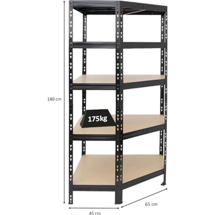 Proregal Eckregal Tiger, 5 Fachböden, Traglast 175 kg pro Boden, Schwarz, 180 x 90 x 45 cm – Bild 2