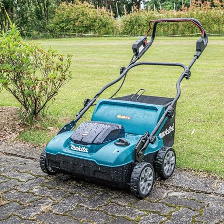 Makita Vertikutierer Akku- 40V max., professioneller Rasenpfleger mit 38 cm Arbeitsbreite, 18-stufig einstellbarer Arbeitstiefe, 50 Liter Grasfangsack, 180 mm ø Räder, Wet Guard – Bild 13
