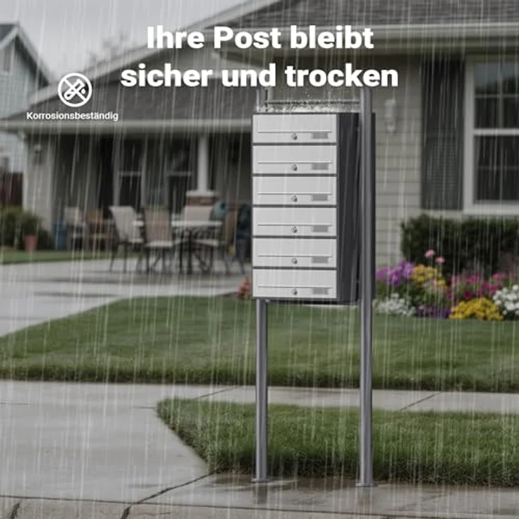 6er Briefkastenanlage mit Standfuß, pulverbeschichtet in Anthrazit-Weiß, 2 Schlüssel je Postfach – Bild 6