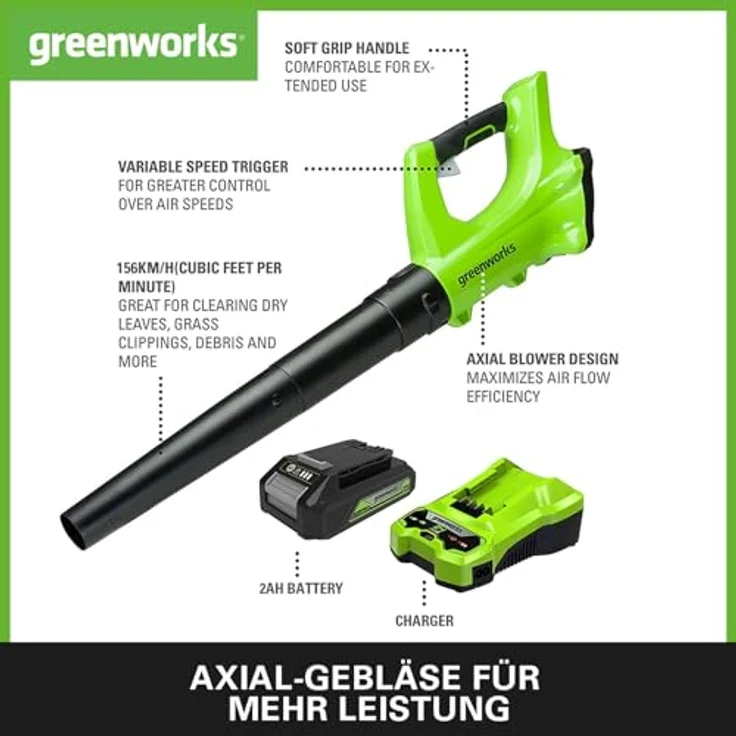 Greenworks 24V Akku-Axial-Laubbläser inklusive 2Ah Akku und Ladegerät - 2402207UA – Bild 3