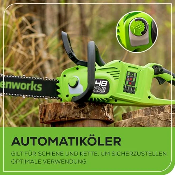 Greenworks Akku-Kettensäge GD24X2CS36 Li-Ion 2x24V 20m s Kettengeschwindigkeit 36cm Schwertlänge 200 – Bild 6