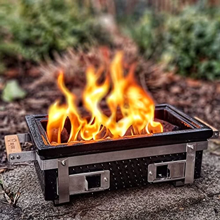 BBQ-Toro Keramik Tischgrill mit Holzunterlage | 50 x 23 x 17 cm | Hibachi Tischgrill ohne Strom | Grau | Minigrill, Tischgrill Holzkohle, Kohlegrill Camping Grill Holzkohle, Mini Grill Holzkohle – Bild 3
