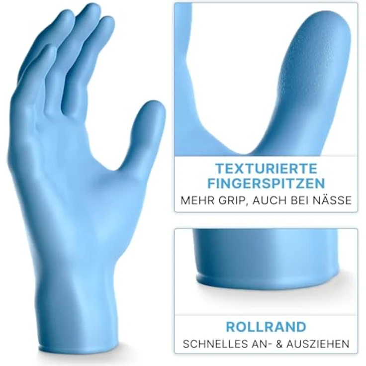 ARNOMED Nitrilhandschuhe Blau Extra Stark, 50% dickere Einweghandschuhe, Größe L, 100 Stk./Box, puderfrei und latexfrei, reißfest und hautfreundlich – Bild 2
