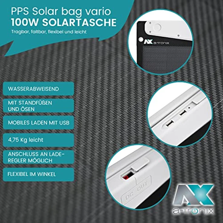 a-TroniX PPS Solar Bag Vario 100W faltbares Solarpanel mit USB Anschluss – Bild 2