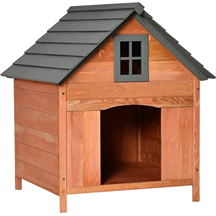 Pawhut Hundehütte Outdoor Hundehaus Hundehöhle aus Holz Winterfest für mittelgroße Hunde Natur 81,3 x 91,5 x 98,5 cm – Bild 1