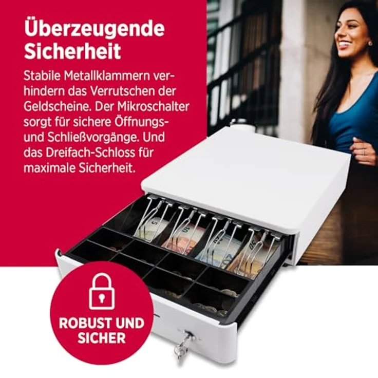 Olympia S 330 Kassenlade, Geldkassette mit 8 Münzfächern, 4 Scheinfächern, Mikroschalter, Farbe Weiß – Bild 4