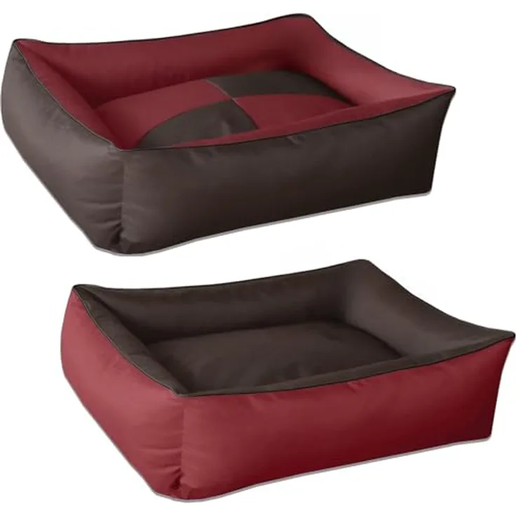 BedDog 2in1 Hundebett MAX Quattro, großes Hundekörbchen aus Cordura, waschbares Hundebett mit Rand, Hundesofa für drinnen, draußen, XXL, Sultan, braun-rot