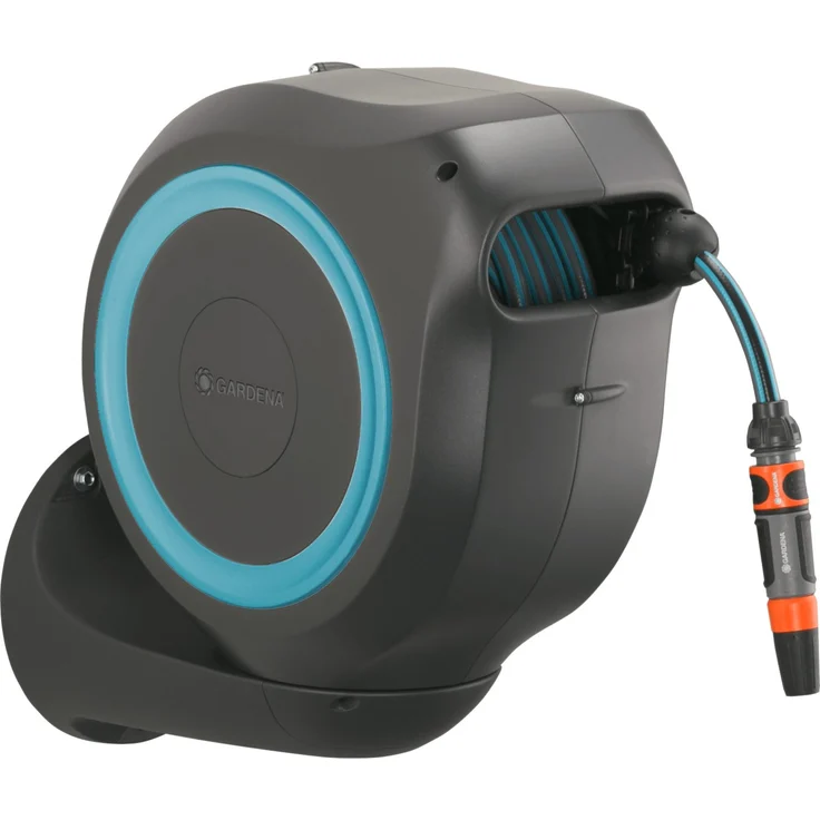 GARDENA Schlauchtrommel Wandschlauchbox Roll Up, Automatisches Aufwickeln, 20 Meter, Weiß